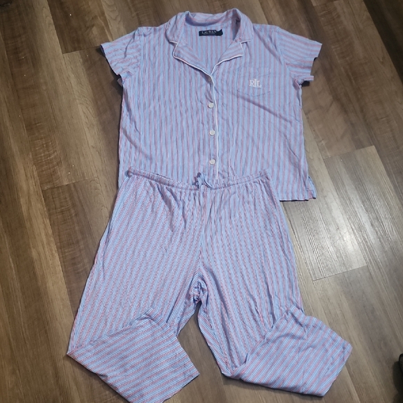 Ralph Lauren Other - Lauren Ralph Lauren Black Label Striped Pajama Set Pink Blue RL Logo Lounge